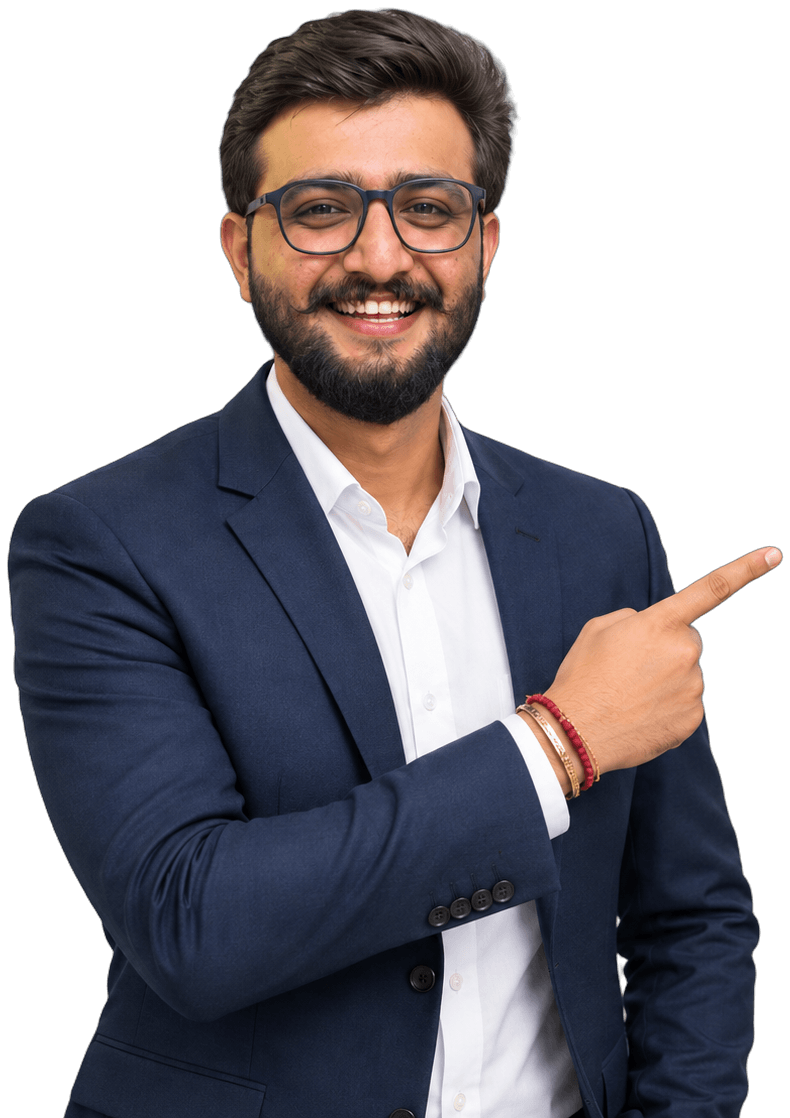 Mihir Brahmaniya pointing toward the current-role card